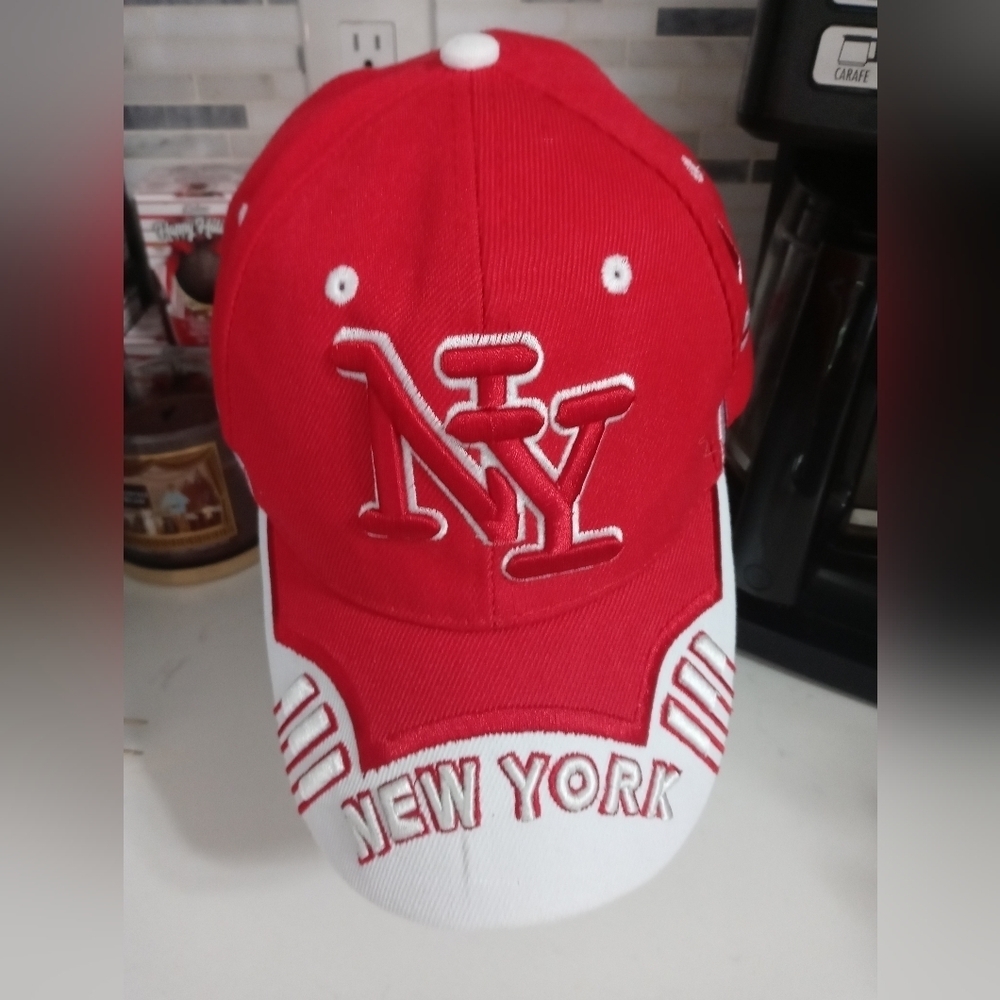 New York Embroidered Red White Adjustable 100% Acrylic Cap